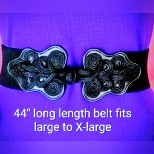 Black Wide Cinch Waist Belt Ornate Brandebourg Frog Closure 44"+